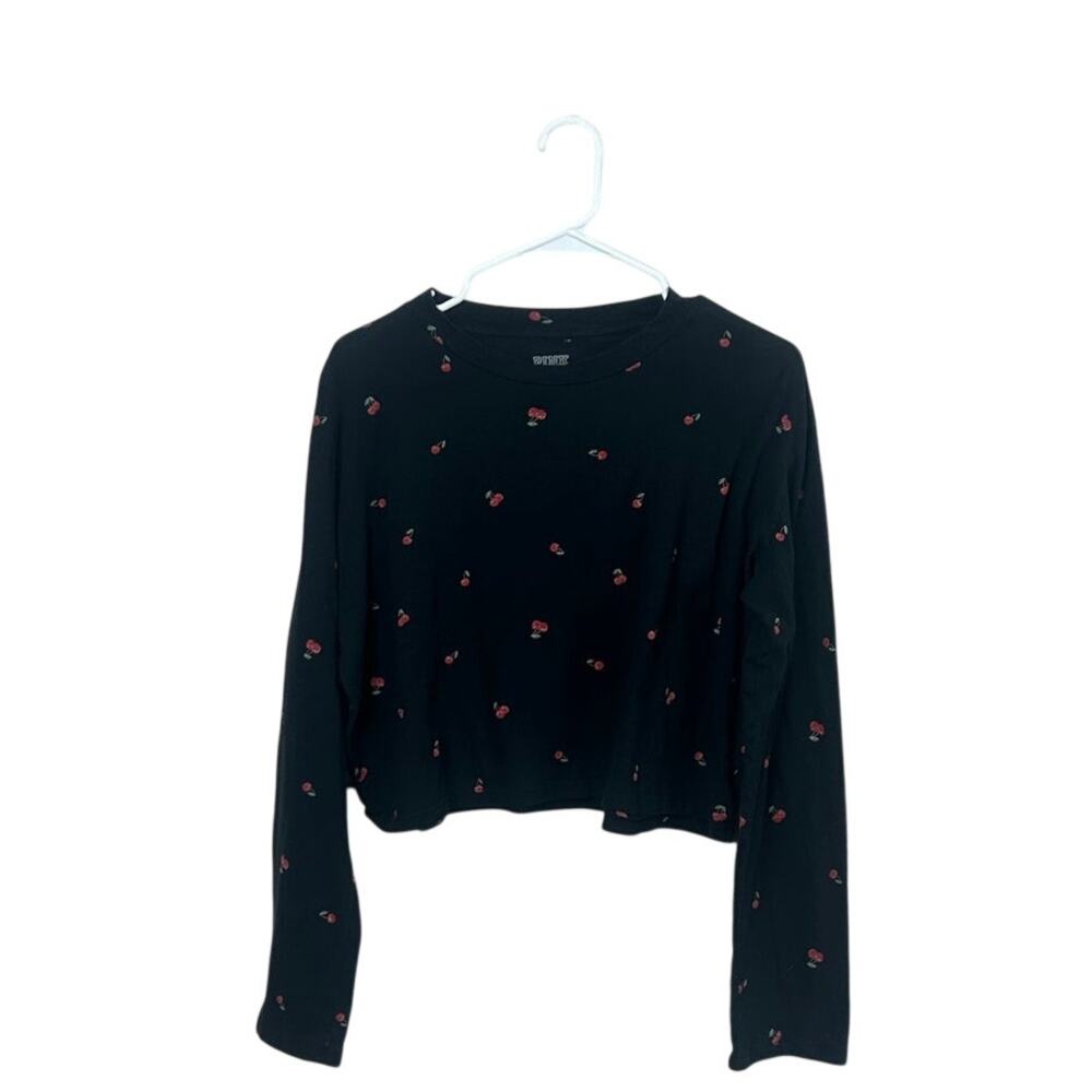 PINK Victoria’s Secret Black Cherry Print Crop Tee size L - Picture 2 of 8